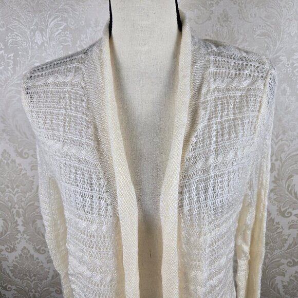 Sonoma Size Medium Cream Colored Open Weave Long Cardigan Lightweight Long Slv - Picture 2 of 12